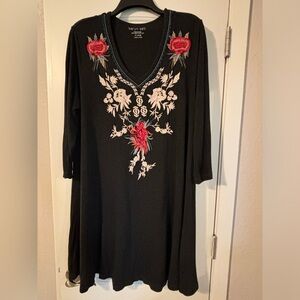 Karen Seo cotton floral embroidered tunic dress 3/4 sleeve